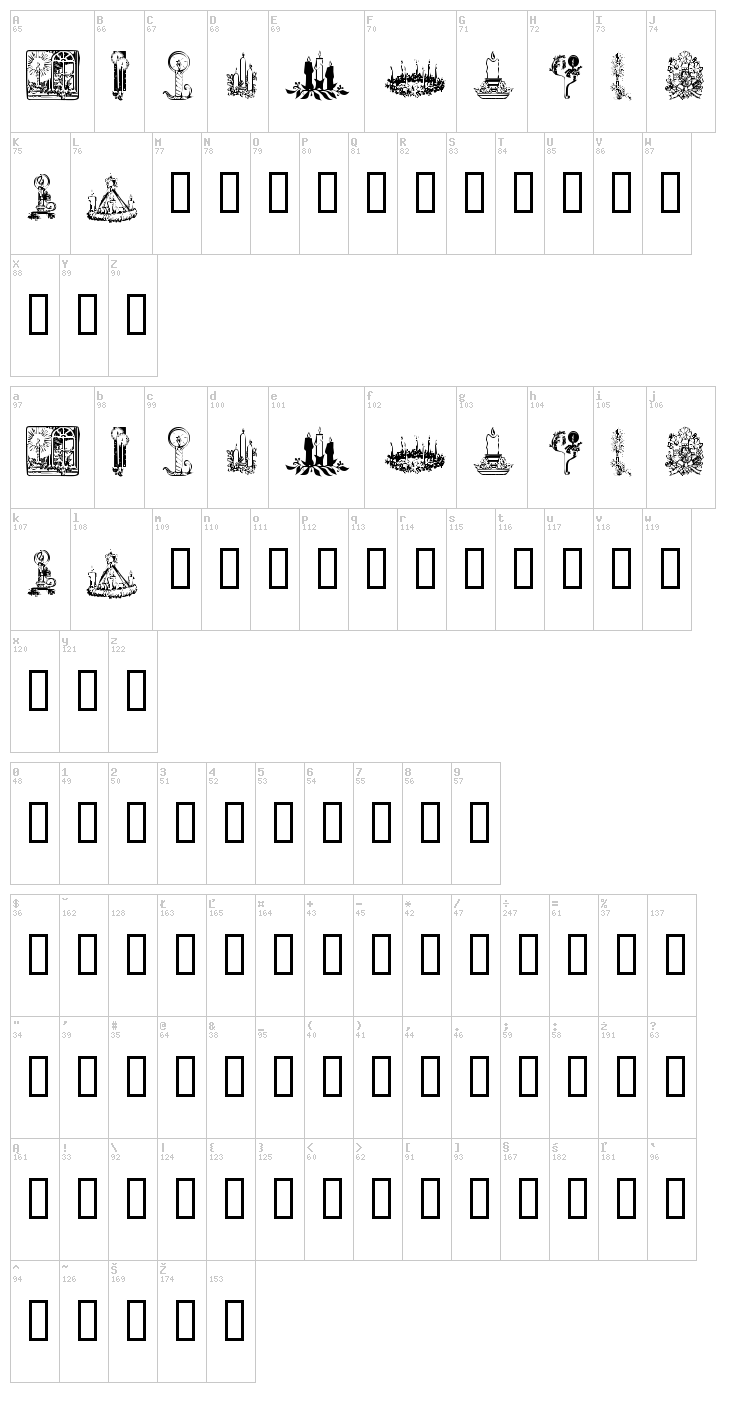 KR Christmas Candles font map